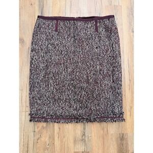 Talbots Petites 10P Tweed Wool‎ Blend Pencil Skirt Burgundy Bouclé Lined